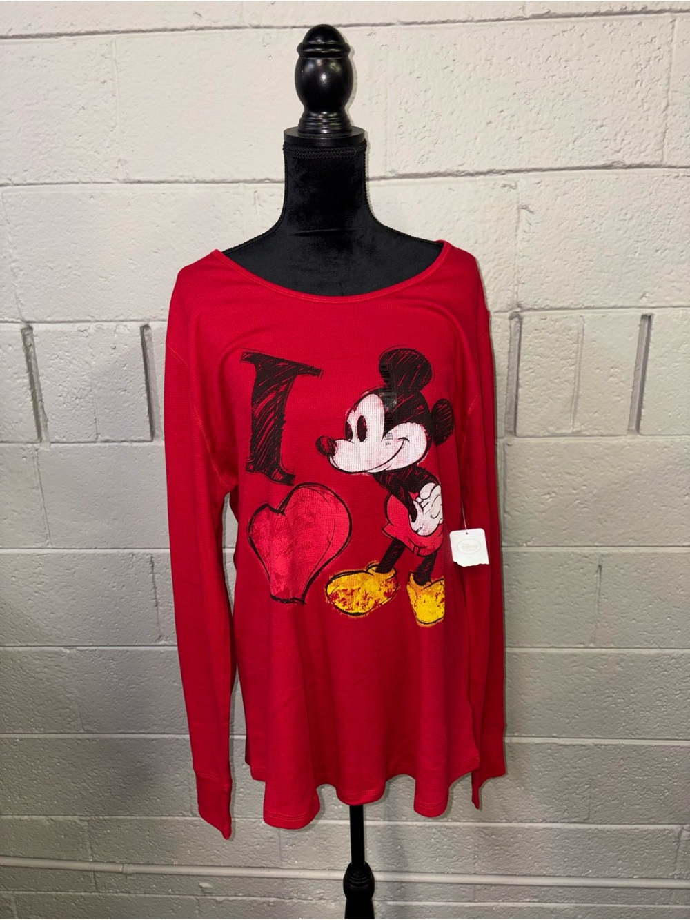 Disney Red Long-Sleeve Mickey Mouse Tee with Yellow Shoe Accents